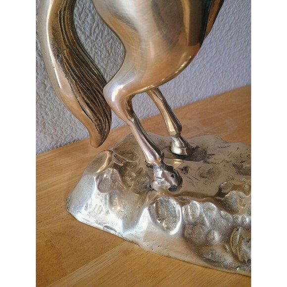 Mid- Century Vintage 15'' Tall Solid Brass Rearing Horse Sculpture Statue - Picture 8 of 13